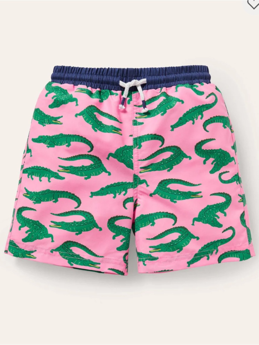 Mini Boden Swim Trunks, Pink Crocodiles, Yrs 2-3